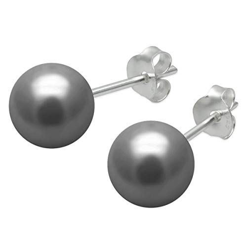 Soul-Cats 1 Paar Perlen Ohrstecker 925 er Silber in der Farbe grau von Soul-Cats