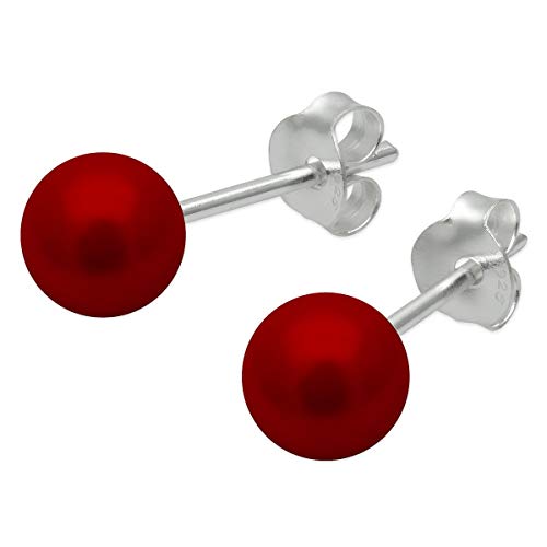 Soul-Cats 1 Paar Perlen Ohrstecker 925 er Silber in der Farbe rot von Soul-Cats