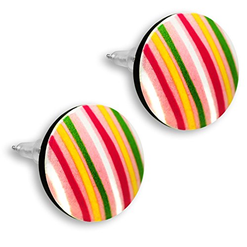 Soul-Cats 2 hübsche Ohrringe rund Streifen Ohrstecker Mädchen bunt farbig Button stylisch, Modell: Modell 1 von Soul-Cats