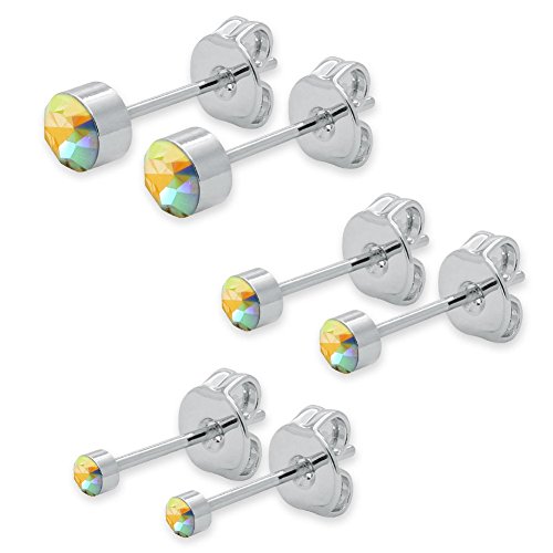 Soul-Cats 3 Paar Ohrstecker Edelstahl Strass-Stein SET regenbogen rainbow, Farbe: regenbogen von Soul-Cats