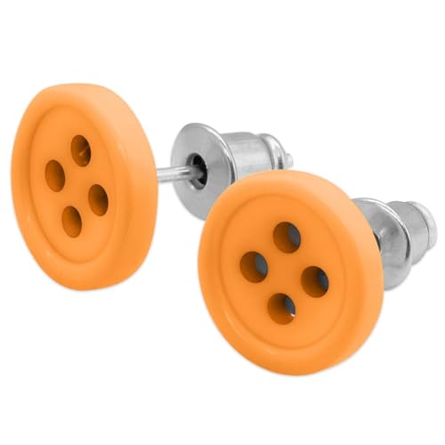 Soul-Cats kleine Knopf Ohrstecker in orange für Damen Mädchen, Vintage Ohrringe im Retro Look aus Kunststoff von Soul-Cats