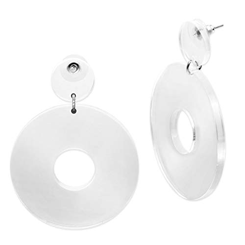 Soul-Cats 1 Paar Statement Ohrhänger Creolen im Retro Style der 80er Jahre für Damen in weiß- transparent von Soul-Cats