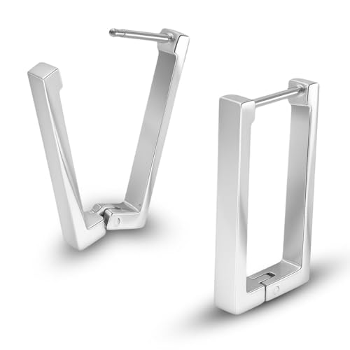 Soul-Cats Edelstahl Creolen Ohrringe silber rechteckig eckig modern Unisex Schmuck für Damen und Herren von Soul-Cats