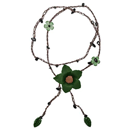 SoulCats Leder Kette mit Blüten und Onyx für Damen in grün von SoulCats