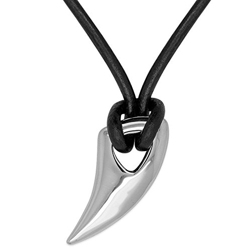 Soul-Cats Lederkette mit Drachenzahn Edelstahl Zahn Wolf Tiger Drachen Säbelzahn Kralle Klaue Surf, Länge: 70 cm von Soul-Cats