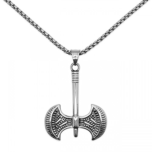 SoulCats Thors Streitaxt als Kettenanhänger Mjölnir Hammer Axt Kette Edelstahl Silber, Länge: 60 cm von SoulCats