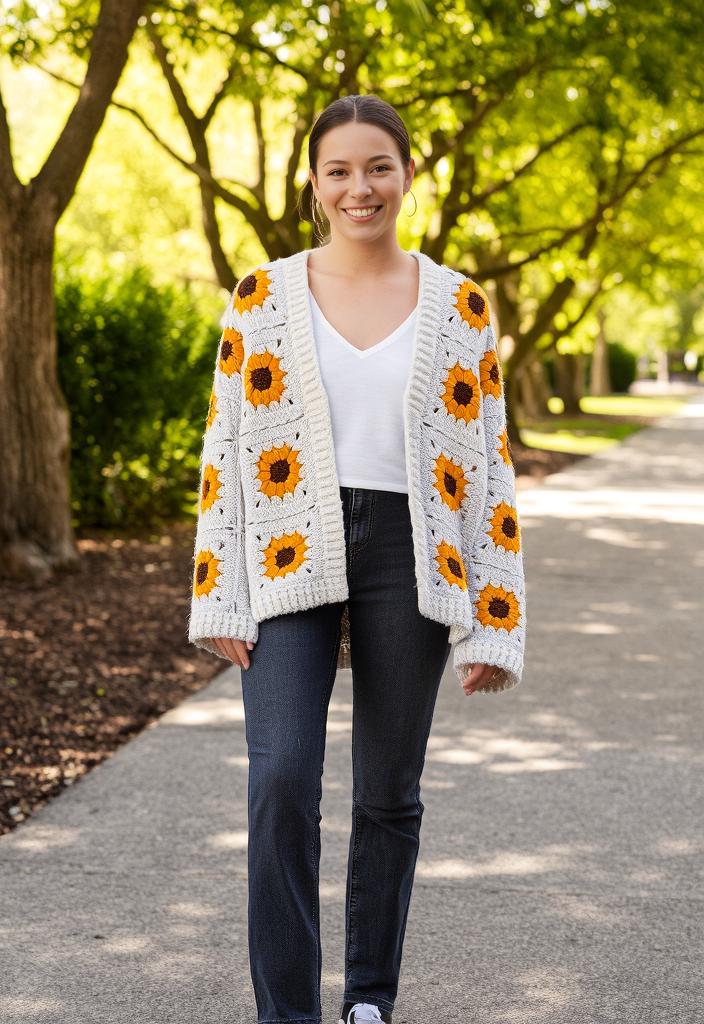 Cotton Sunflower Cardigan School Gifts, Viral Summer Sweater, Oversized Women's Clothing, Embroidered Pullover For Her Spring Gifts Cotton Sunflower Cardigan School Gifts, Viral Summer Sweater, Oversized Women's Clothing, Embroidered Pullover For Her Spring Gifts von SoulForma