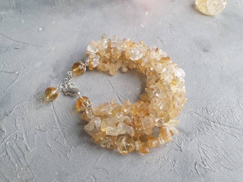 Citrin Chips Armband Mehrreihiger Heilender Kristallschmuck, 925Er Silber von SoulGemAtelier