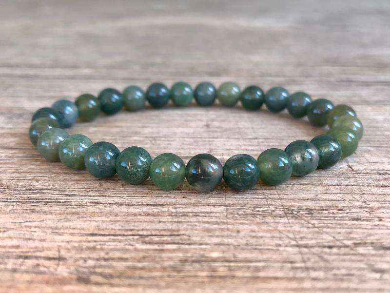 6 Mm Erstklassiges Moosachat-Armband, Kleines Perlenarmband, Meditations-Handgelenk-Mala Für Neue Anfänge, Fülle, Stärke, Herzchakra von SoulInspiredCo