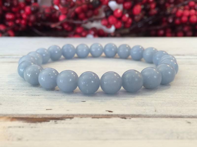 8 Mm Angelit Armband, Meditationsarmband, Für Beruhigung, Stressabbau, Gelassenheit, Schutz, Engels Anleitung von SoulInspiredCo