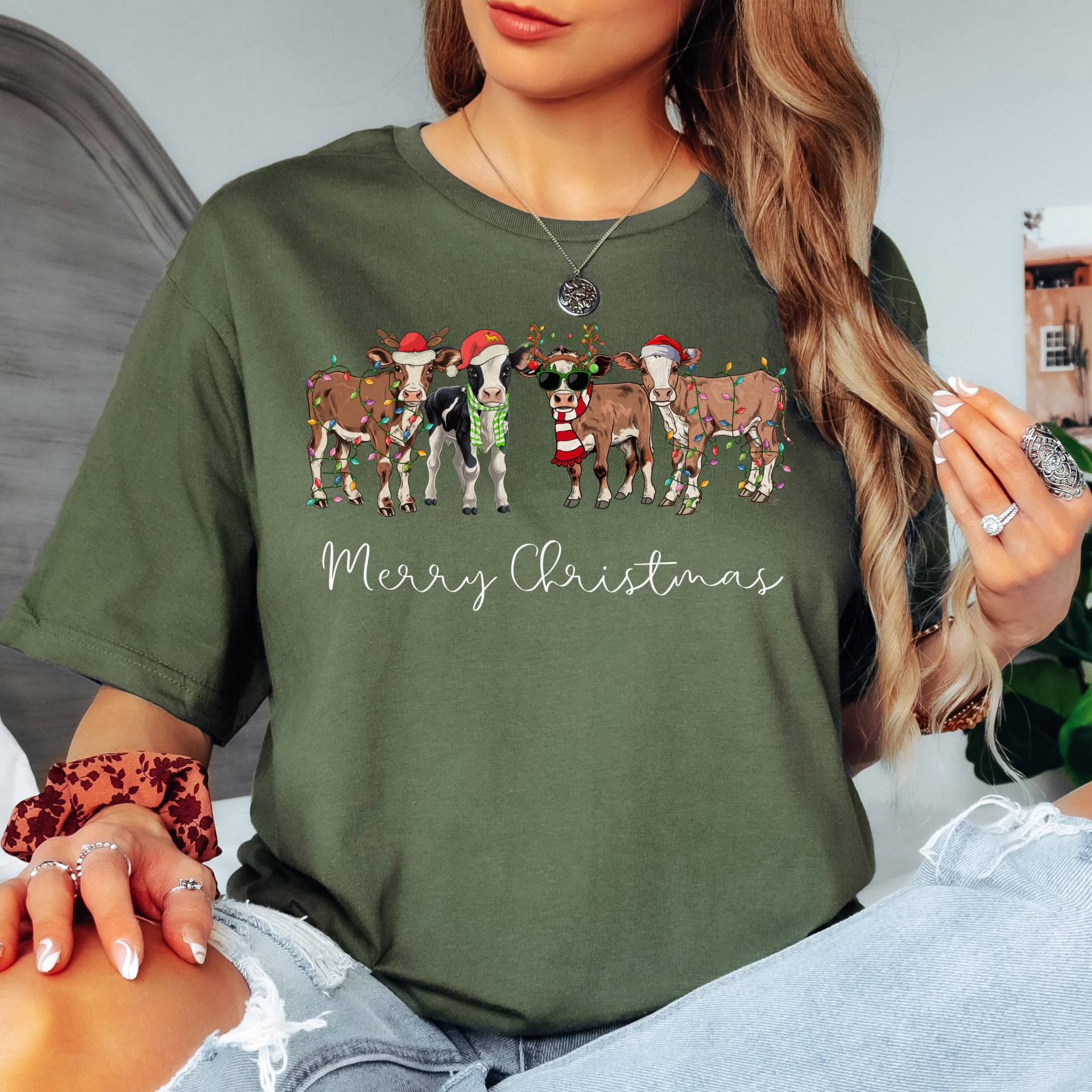 Frohe Weihnachten Kuh Tshirt, Lustige Shirt, Tier Lustiges Bauer Geschenk, Shirt Für Frauen, Tshirt Frauen von SoulMatesCreation