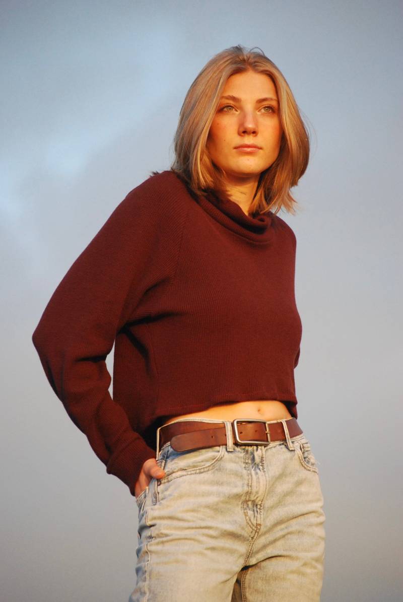 Boxy Cropped Sweater Top - Bio-Baumwolle Thermo Granatrot Bio Kleidung Herbst Loungewear von SoulRole