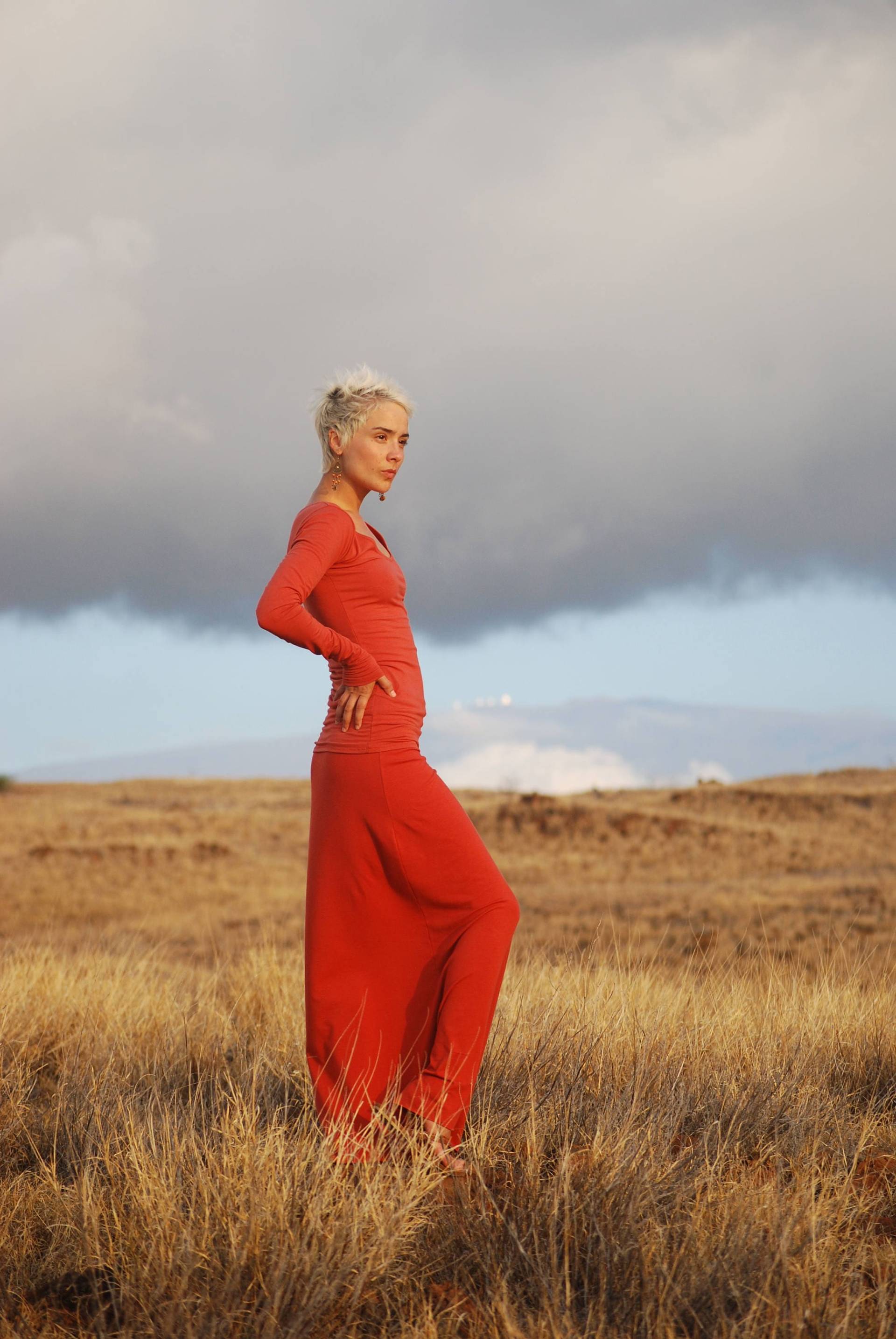 Maxi Rock - Voller Länge Rost Kürbis Orange Bio-Kleidung Für Damen von SoulRole