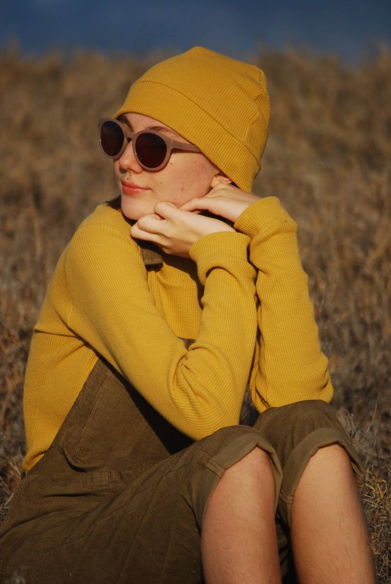 Leichte Beanie Mütze - Unisex Honig Gold Senfgelb Bio-Baumwolle Waben Thermo Umweltfreundlich Einheitsgröße von SoulRole