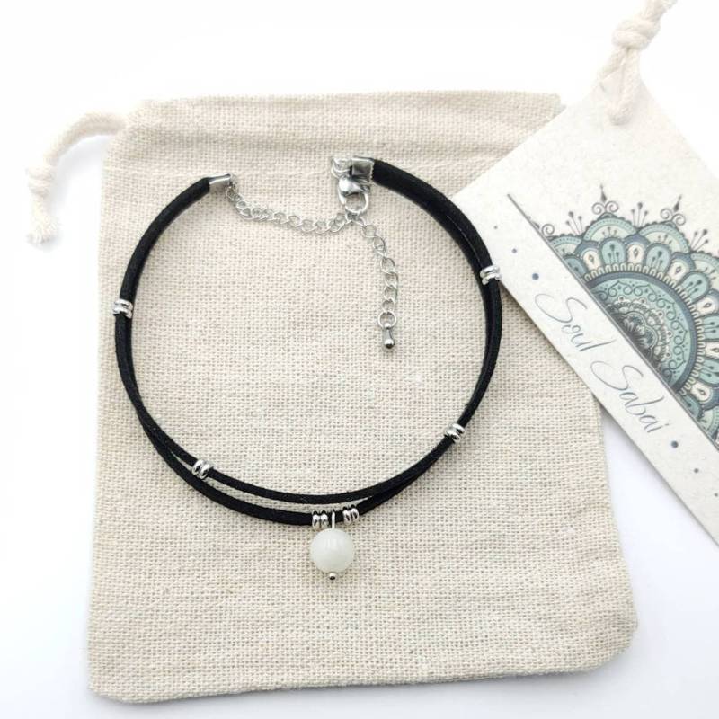 Fußkettchen Mondstein Juni Birthstone Boho Faux Wildleder Strand Stacking Layering von SoulSabaiStore
