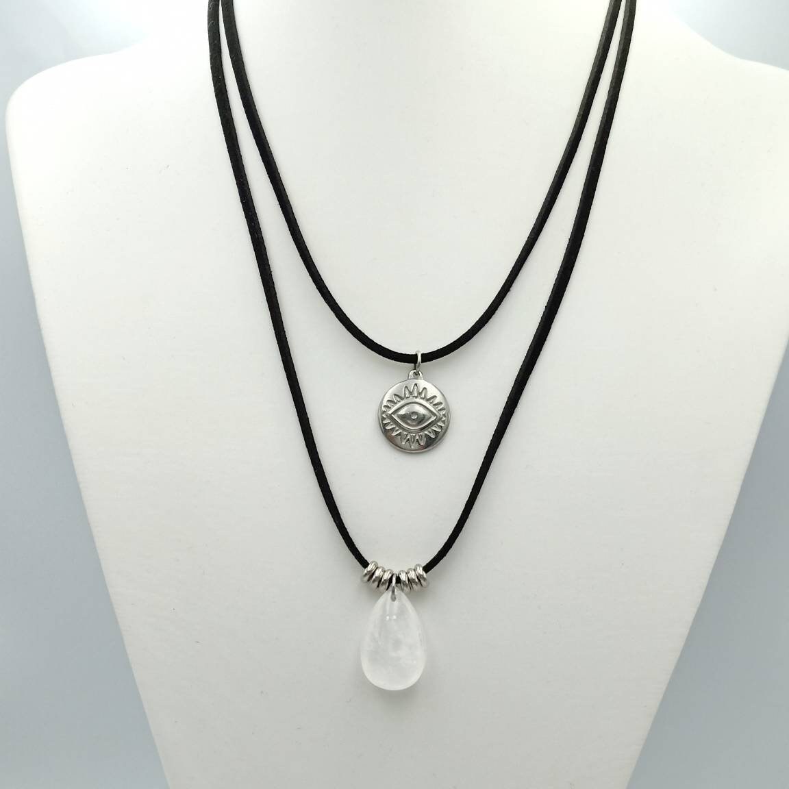 Quarz Und Evil Eye Halskette Doppelschicht Boho Wildlederimitat Stacking Layering Quarz Und Evil Eye Halskette Doppelschicht Boho Wildlederimitat Stacking Layering von SoulSabaiStore