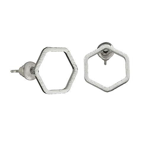 Ohrringe versilbert Ohrstecker Hexagon Sechseck Ø 1cm als minimalistischer geo Damenohrring und Geschenkidee von Soulsisters