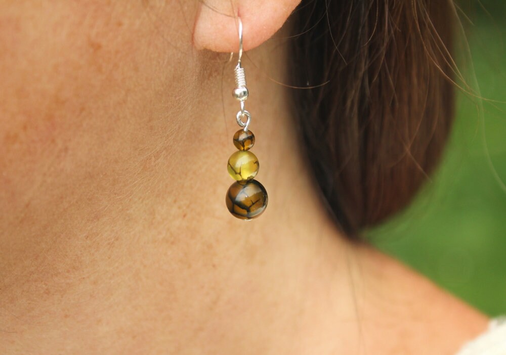 Gelbe Drachenvene Achat Silber Ohrringe/Edelstein Naturstein Frauen Kristall Echte von SoulTracker