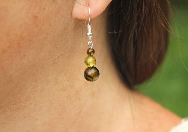 Gelbe Drachenvene Achat Silber Ohrringe/Edelstein Naturstein Frauen Kristall Echte von SoulTracker