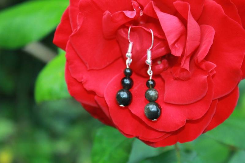 Gold Obsidian Silber Ohrringe/Schimmernde Schwarz Und Edelstein Naturstein Frauen Kristall Echte von SoulTracker