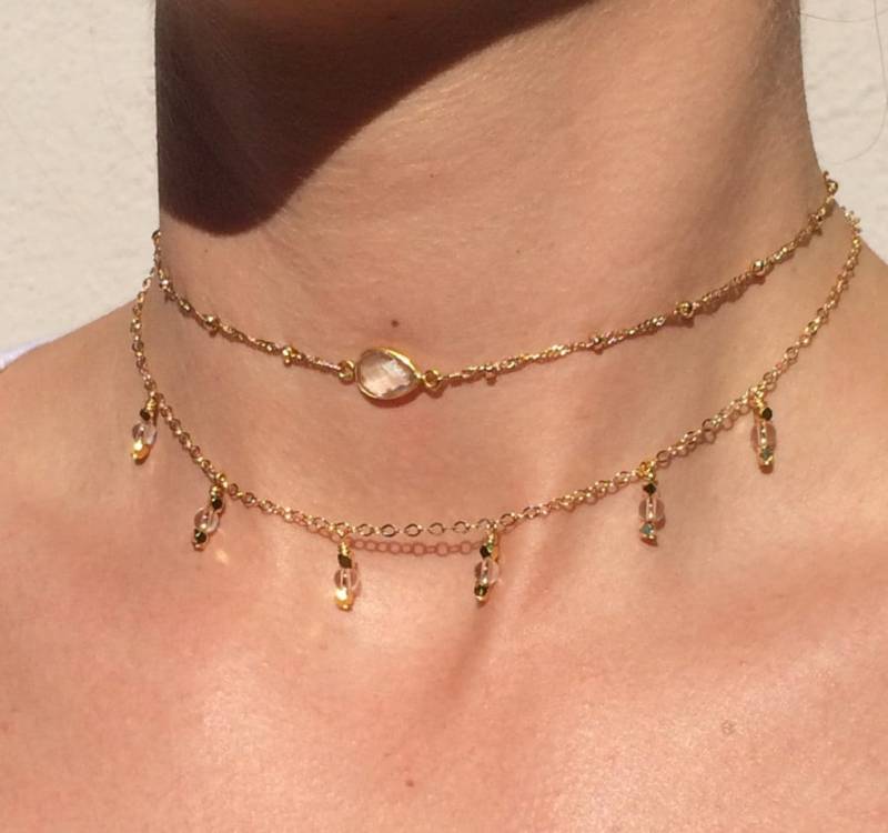 Dainty Kristall Amethyst, Rosenquarz, Kristallquarz, Labradorit, Schwarzer Spinell, Mondstein Perlen Halsband, Charm Kette, Halsband von SoulaceJewelry