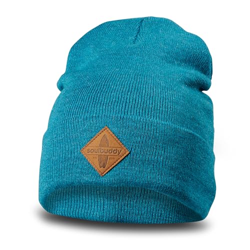 Soulbuddy Beanie für Kinder, stylische Strickmütze für Kleinkinder & Teenager, Kindermütze, 3 Größen verfügbar (S, M & L), Wintermütze für Jungen und Mädchen - Petrol Melange - L (49-54cm) von Soulbuddy