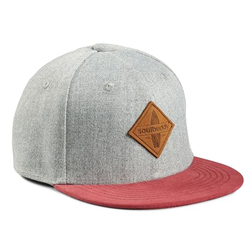 Soulbuddy Kinder Cap – Unisex Kinderkappe – Schirmmütze für Jungen & Mädchen – Trendiger Sonnenhut für Outdoor & Freizeit Grau-Rot – Größe S von Soulbuddy