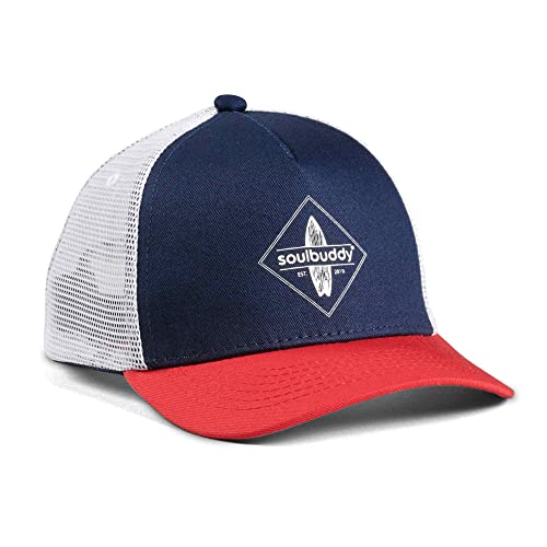 Soulbuddy Trucker Cap Kinder – Cappy Kinder Jungen Mädchen – Basecap Kinder – Snapback Cap Kinder – Mütze Kinder – Individuell verstellbar – 3 Größen verfügbar – Blau-Rot – Größe M von Soulbuddy