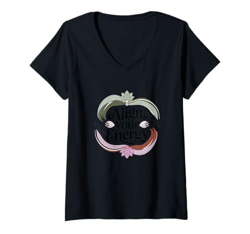 Damen Align Your Energy – Boho Spiritual Balance T-Shirt mit V-Ausschnitt Damen Align Your Energy – Boho Spiritual Balance T-Shirt mit V-Ausschnitt von Soulflow Collective Boho Spiritual
