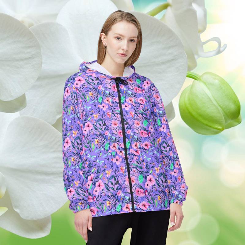 Floral Print Windbreaker Jacket, Stylish Lightweight Women's Outdoor Spring Fashion Rain Jacket von Soulfreeme
