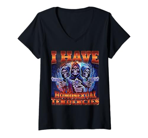 Damen Ich Habe homosexuelle Tendenzen Lustiges Cringe Ironic Pride Meme T-Shirt mit V-Ausschnitt von SoulmateArtK Hilarious Skeleton Bootleg Unhinged