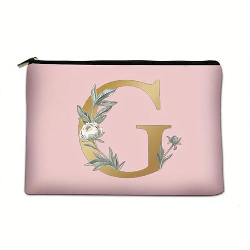 Soulnioi Make-up-Tasche, personalisierbar, Blumen-Buchstabe A-Z, wasserdicht, für Damen/Mädchen, Brautjungfer, Geschenke für Geburtstag, Hochzeit, Rosa, g von Soulnioi