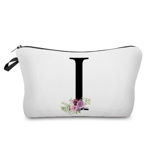 Soulnioi Make-up-Tasche, personalisierbar, mit Buchstabe A-Z, wasserdicht, Make-up-Kosmetiktasche oder Frauen/Mädchen, Brautjungferngeschenke für Geburtstag, Hochzeit, I von Soulnioi