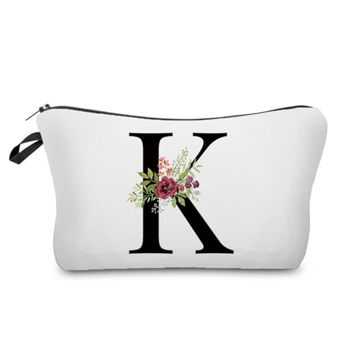 Soulnioi Make-up-Tasche, personalisierbar, mit Buchstabe A-Z, wasserdicht, Make-up-Kosmetiktasche oder Frauen/Mädchen, Brautjungferngeschenke für Geburtstag, Hochzeit, K von Soulnioi