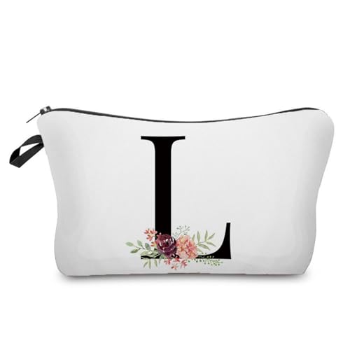 Soulnioi Make-up-Tasche, personalisierbar, mit Buchstabe A-Z, wasserdicht, Make-up-Kosmetiktasche oder Frauen/Mädchen, Brautjungferngeschenke für Geburtstag, Hochzeit, L von Soulnioi