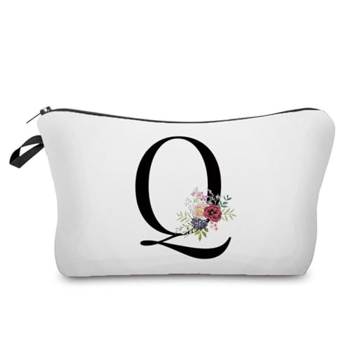 Soulnioi Make-up-Tasche, personalisierbar, mit Buchstabe A-Z, wasserdicht, Make-up-Kosmetiktasche oder Frauen/Mädchen, Brautjungferngeschenke für Geburtstag, Hochzeit, Q von Soulnioi