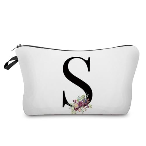 Soulnioi Make-up-Tasche, personalisierbar, mit Buchstabe A-Z, wasserdicht, Make-up-Kosmetiktasche oder Frauen/Mädchen, Brautjungferngeschenke für Geburtstag, Hochzeit, S von Soulnioi