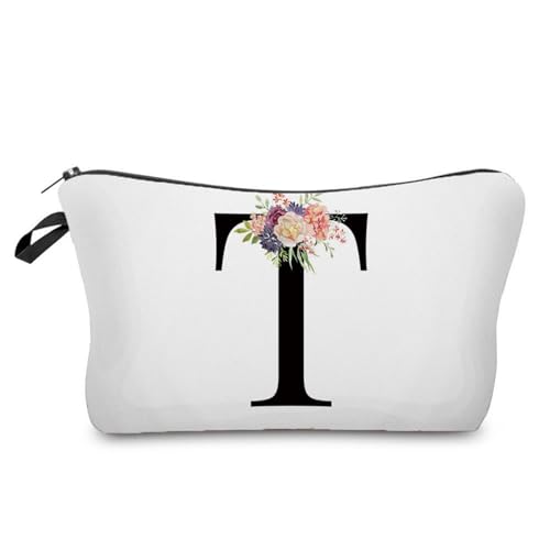 Soulnioi Make-up-Tasche, personalisierbar, mit Buchstabe A-Z, wasserdicht, Make-up-Kosmetiktasche oder Frauen/Mädchen, Brautjungferngeschenke für Geburtstag, Hochzeit, T von Soulnioi