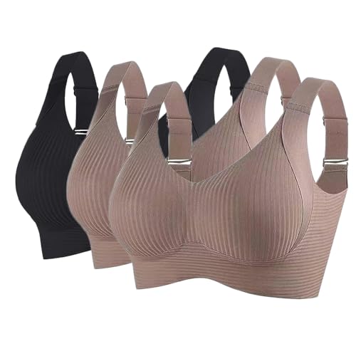 Soulolo 3er Pack BH Damen ohne Bügel Push Up Bra Nahtloser Bügelloser Vollschalen Bequem Starker Halt Wohlfühl-BH Büstenhalter Verstellbar von Soulolo