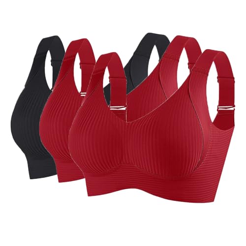 Soulolo 3er Pack BH Damen ohne Bügel Push Up Bra Nahtloser Bügelloser Vollschalen Bequem Starker Halt Wohlfühl-BH Büstenhalter Verstellbar von Soulolo
