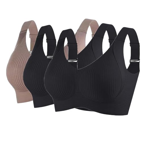 Soulolo 3er Pack BH Damen ohne Bügel Push Up Bra Nahtloser Bügelloser Vollschalen Bequem Starker Halt Wohlfühl-BH Büstenhalter Verstellbar von Soulolo