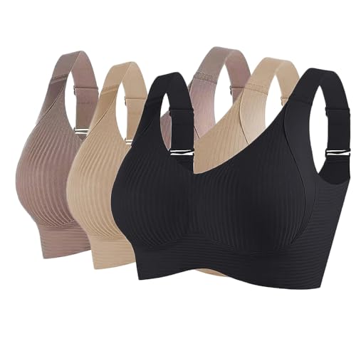 Soulolo 3er Pack BH Damen ohne Bügel Push Up Bra Nahtloser Bügelloser Vollschalen Bequem Starker Halt Wohlfühl-BH Büstenhalter Verstellbar von Soulolo