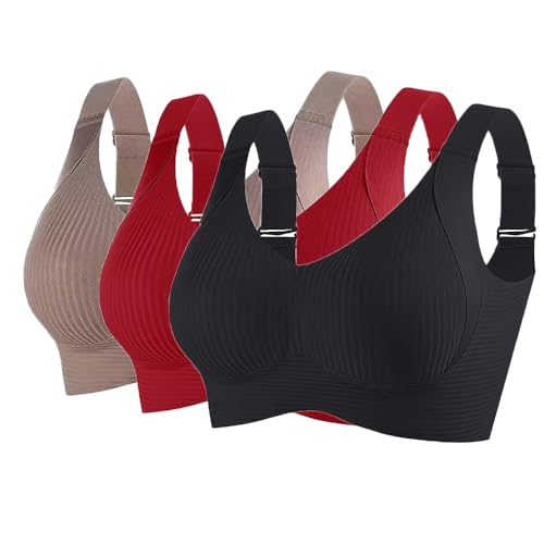 Soulolo 3er Pack BH Damen ohne Bügel Push Up Bra Nahtloser Bügelloser Vollschalen Bequem Starker Halt Wohlfühl-BH Büstenhalter Verstellbar von Soulolo