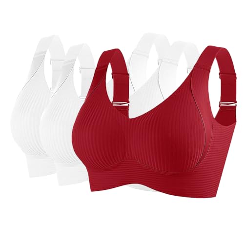 Soulolo 3er Pack BH Damen ohne Bügel Push Up Bra Nahtloser Bügelloser Vollschalen Bequem Starker Halt Wohlfühl-BH Büstenhalter Verstellbar von Soulolo