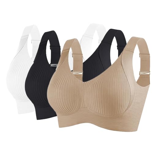 Soulolo 3er Pack BH Damen ohne Bügel Push Up Bra Nahtloser Bügelloser Vollschalen Bequem Starker Halt Wohlfühl-BH Büstenhalter Verstellbar von Soulolo