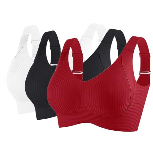 Soulolo 3er Pack BH Damen ohne Bügel Push Up Bra Nahtloser Bügelloser Vollschalen Bequem Starker Halt Wohlfühl-BH Büstenhalter Verstellbar von Soulolo