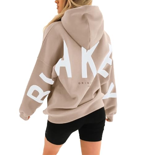 Soulolo Backprint Hoodie Damen Elegant Sweatshirt Oberteile Langarm Baumwolle Freizeit Kapuzenpullover Tops Oversize Pullover Rundhals Pullover Casual von Soulolo