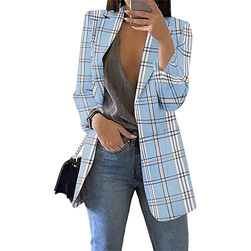 Soulolo Blazer Damen Elegant Damenjacke Longblazer Business Lang Jacke Slim Jacke Mantel Damen Cardigan Anzüge Bedruckter Anzug von Soulolo