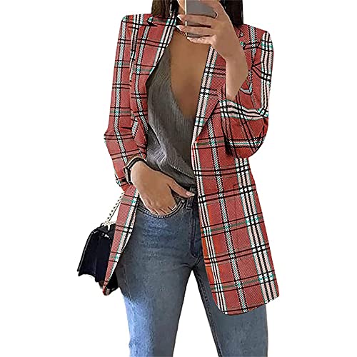 Soulolo Blazer Damen Elegant Damenjacke Longblazer Business Lang Jacke Slim Jacke Mantel Damen Cardigan Anzüge Bedruckter Anzug von Soulolo