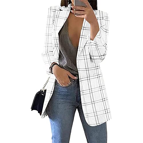 Soulolo Blazer Damen Elegant Damenjacke Longblazer Business Lang Jacke Slim Jacke Mantel Damen Cardigan Anzüge Bedruckter Anzug von Soulolo